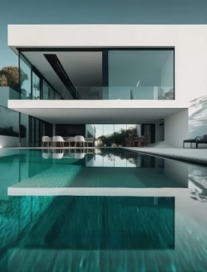 Residência minimalista com piscina e fachada clara